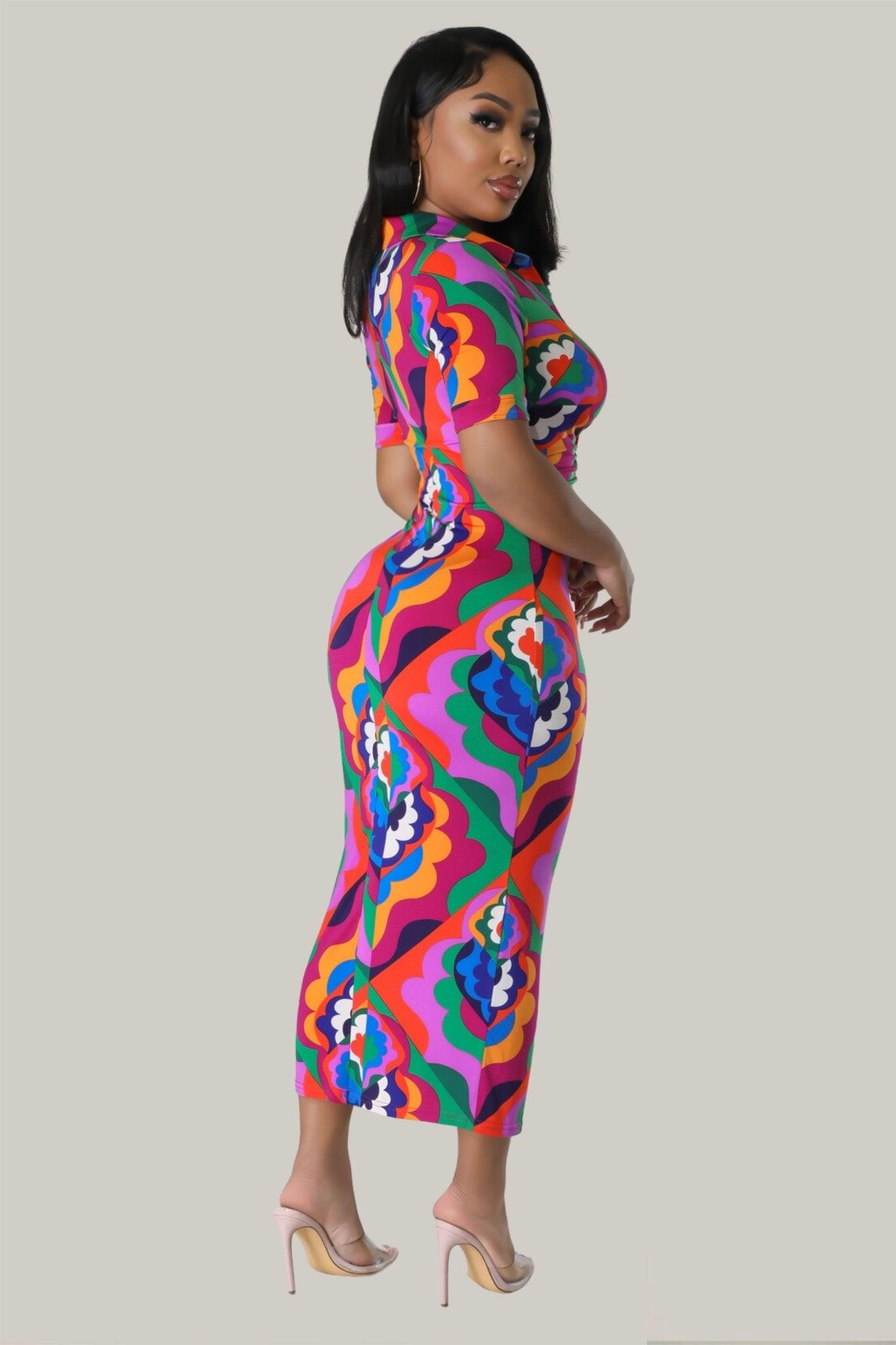 Barbara Multicolor Print Midi Dress - MY SEXY STYLES