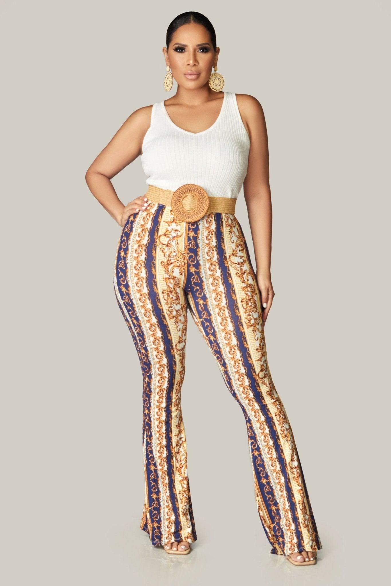 Baroque Chain Printed Flared Pants - MY SEXY STYLES