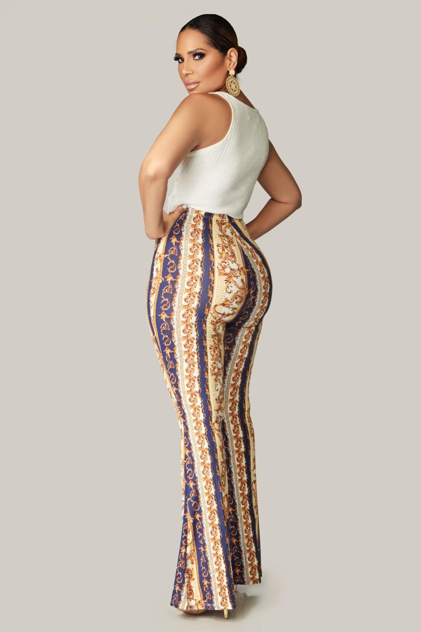 Baroque Chain Printed Flared Pants - MY SEXY STYLES