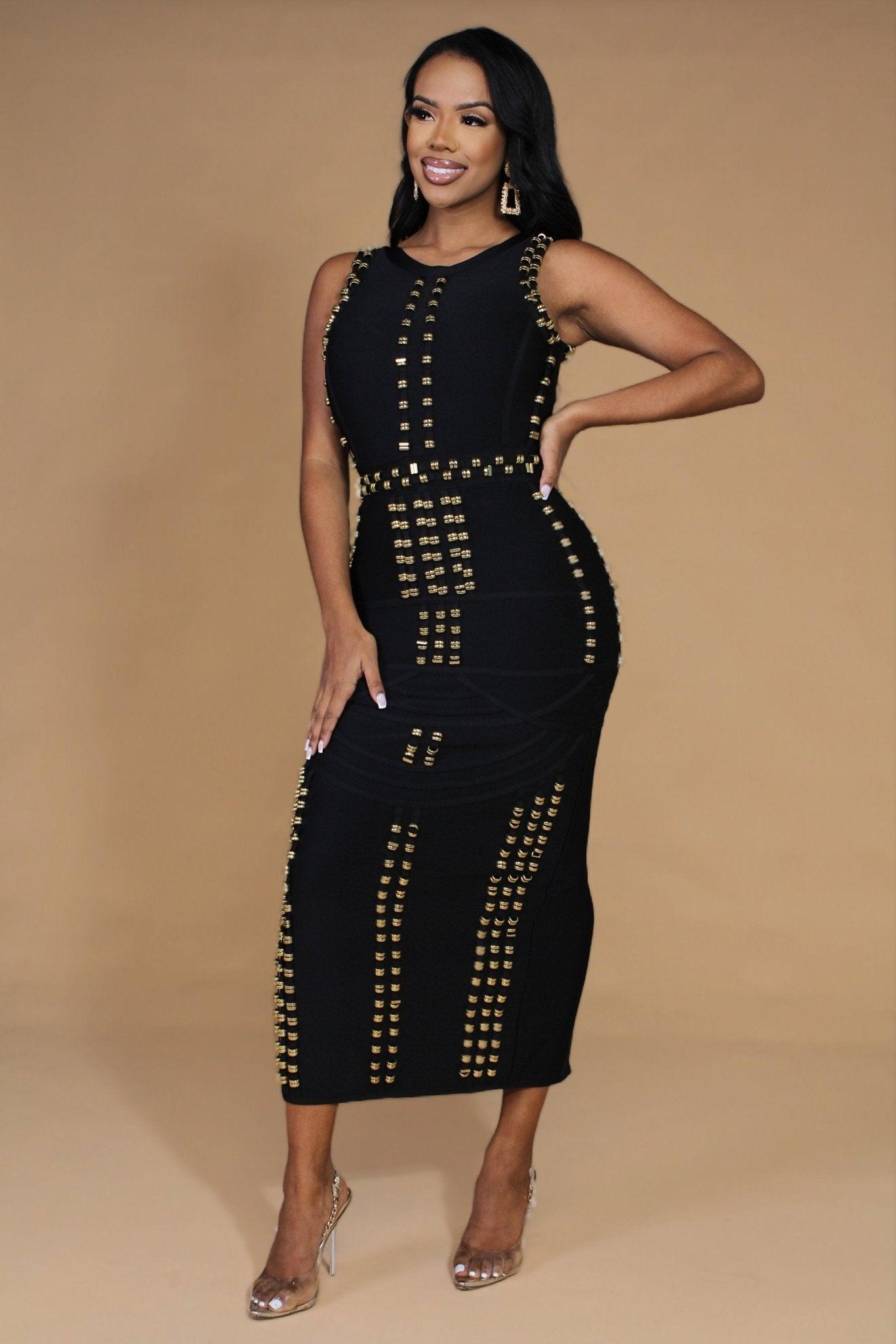 Beauty on Fire Gold Accent Bandage Maxi Dress - MY SEXY STYLES
