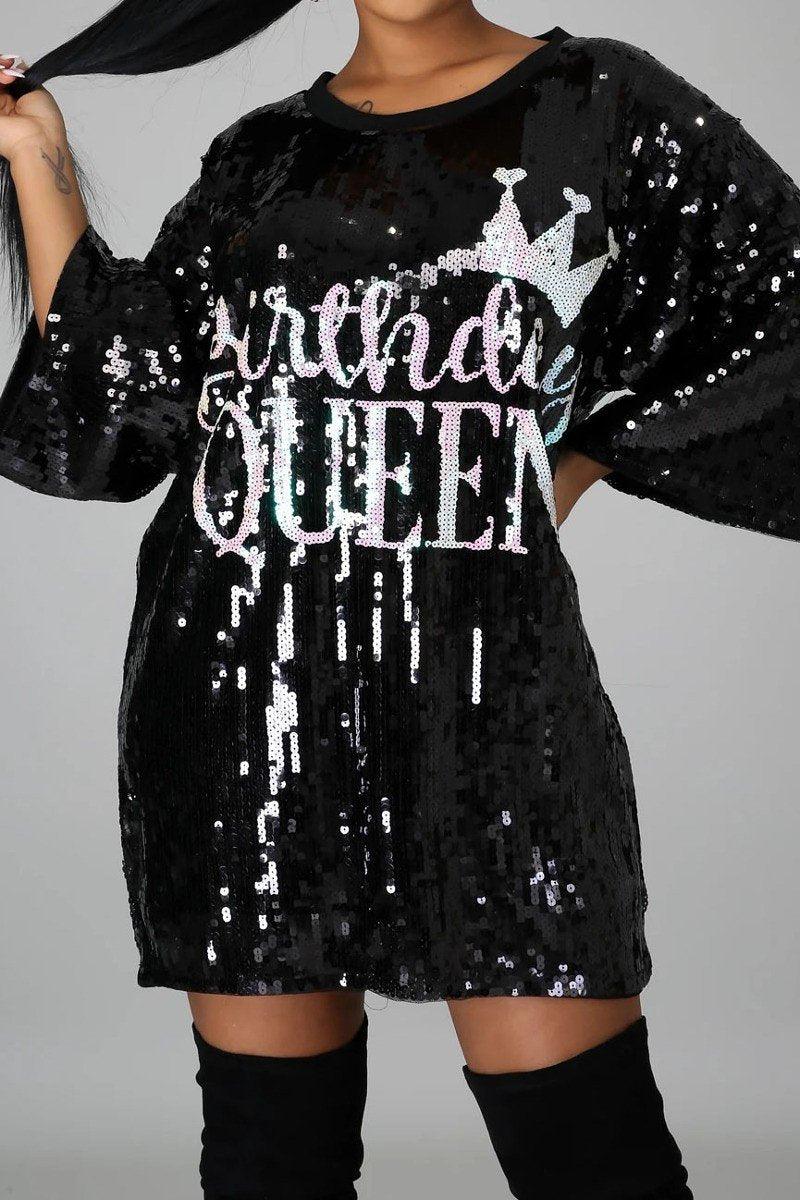 Birthday Queen Sequins Shirt Dress - MY SEXY STYLES