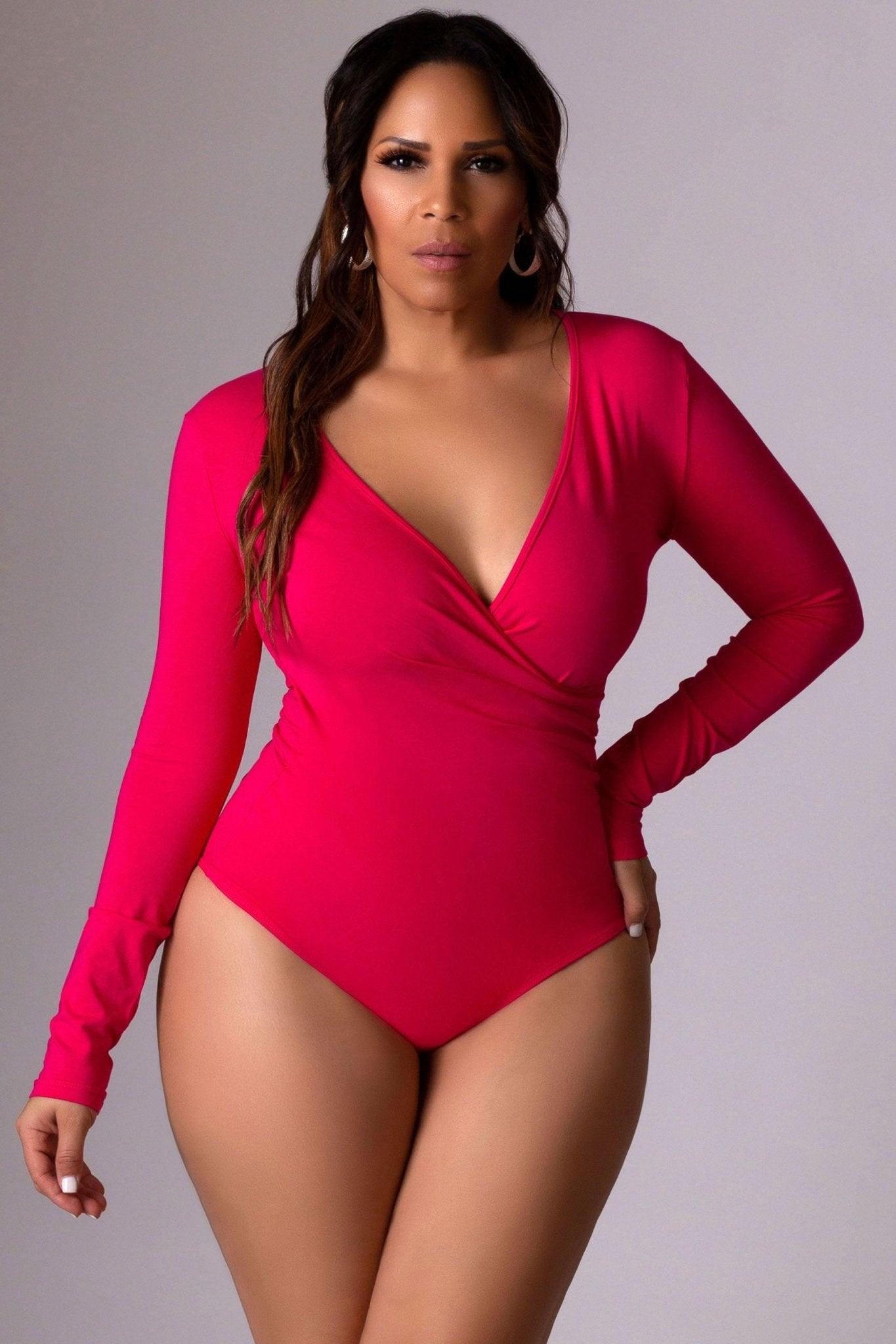 Carolina Plunging V-Neck Crossed Front Long Sleeves Bodysuit Top - MY SEXY STYLES