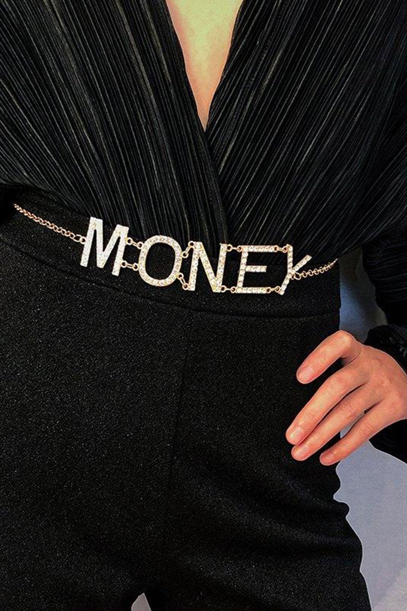 Crystal Inlaid Hollow MONEY Chain Belt - MY SEXY STYLES