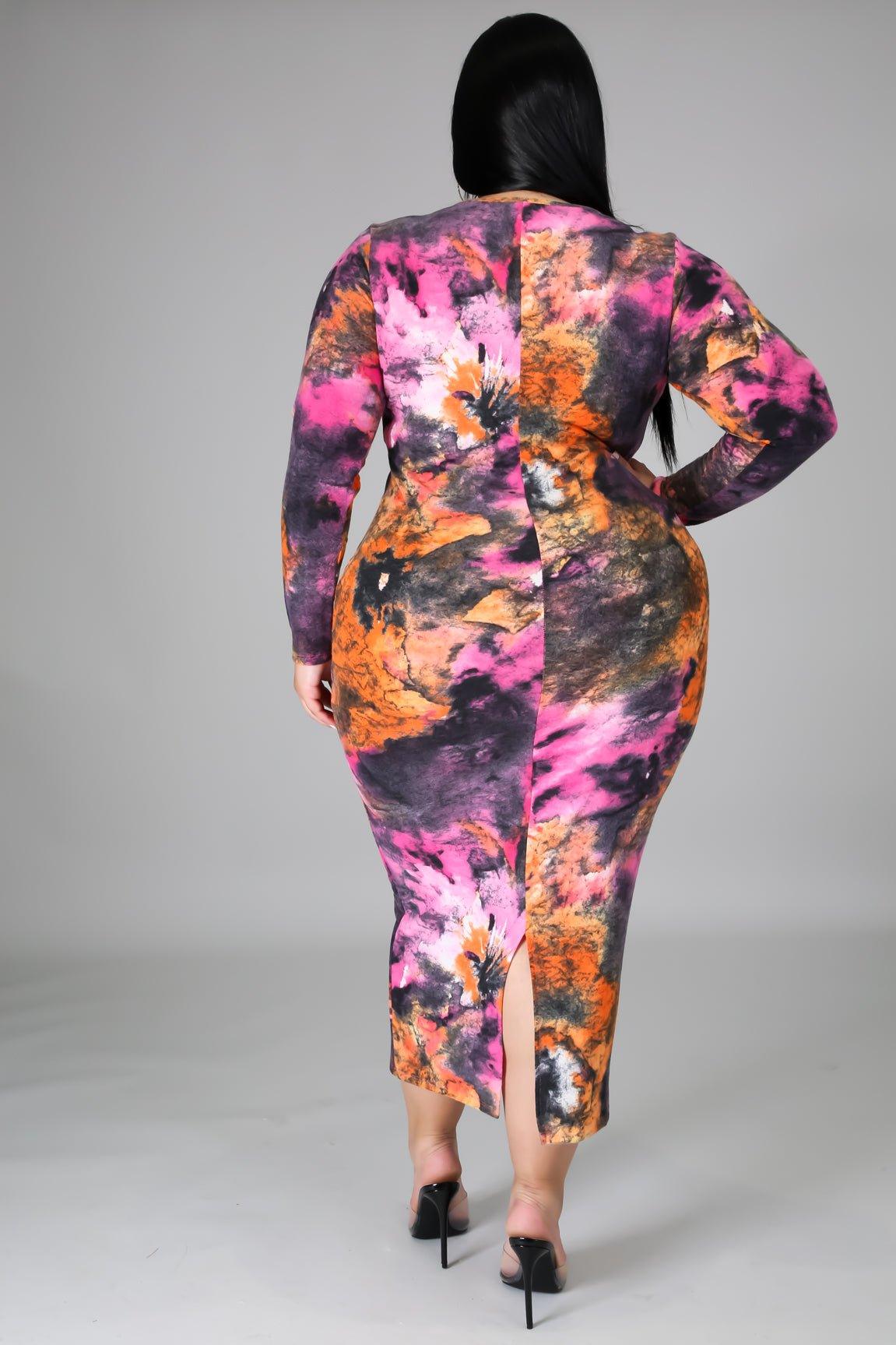 Cynthia Long Sleeves Colorful Midi Dress - MY SEXY STYLES