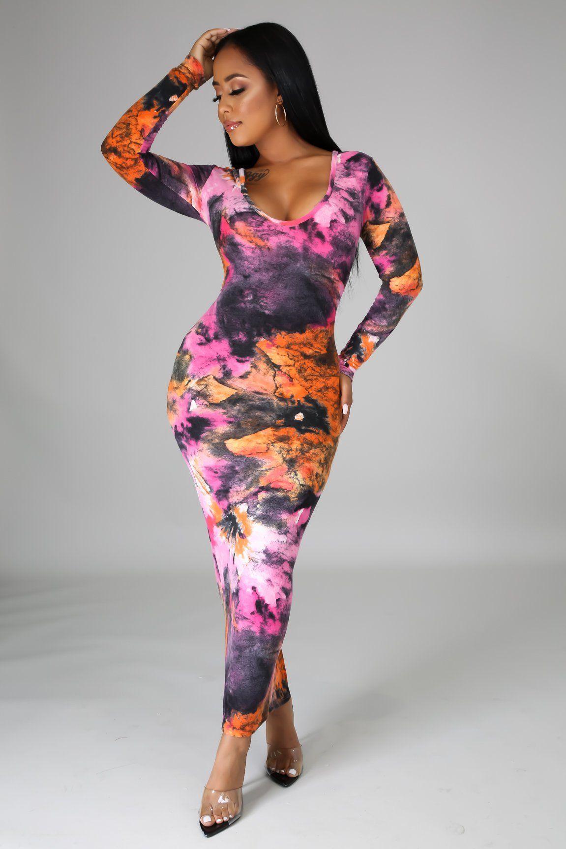 Cynthia Long Sleeves Colorful Midi Dress - MY SEXY STYLES