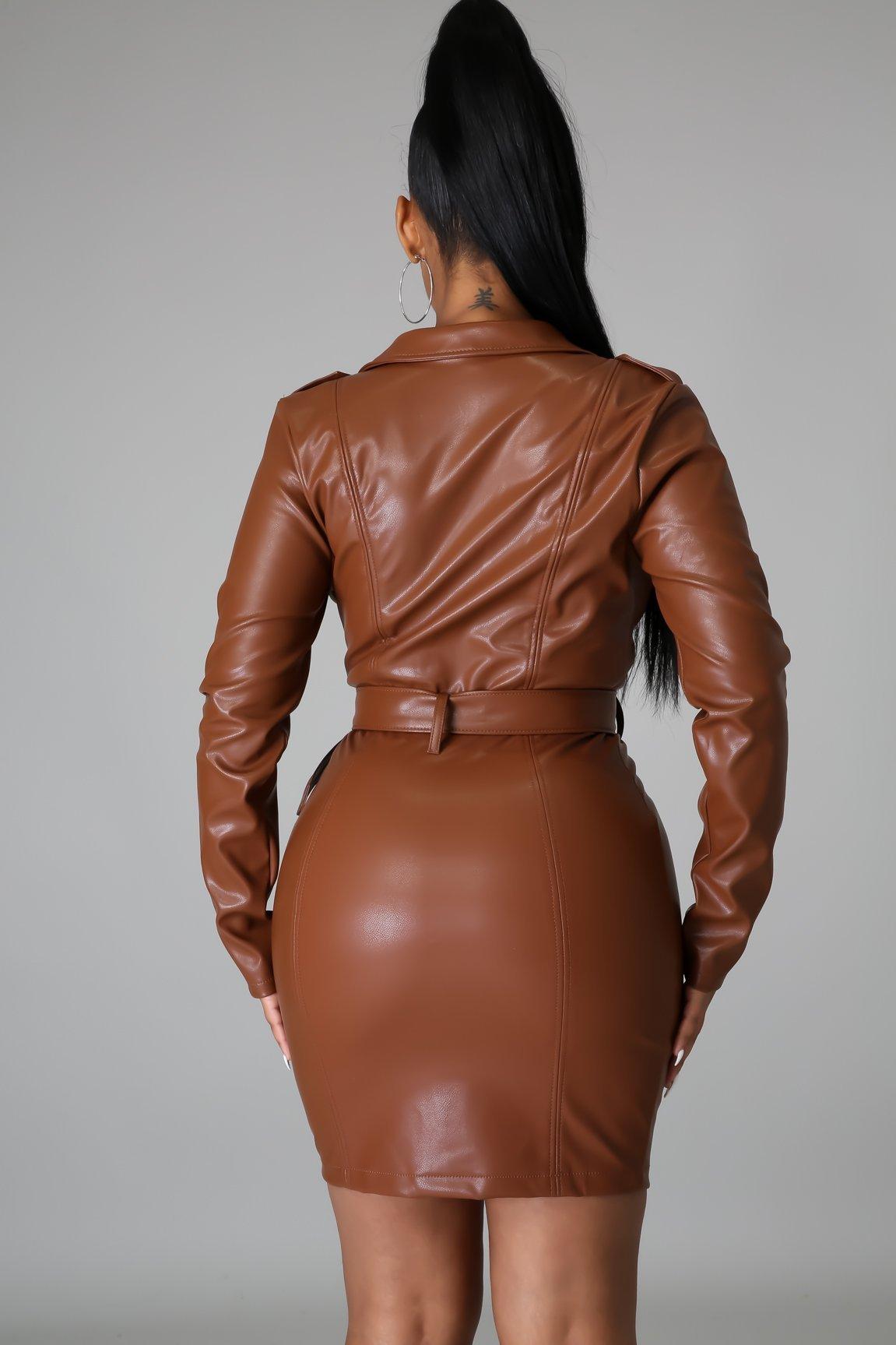 Dakota Coat Faux Leather Belted Dress - MY SEXY STYLES