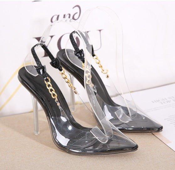 Eily Clear Pointed Toe Chain High Heels - MY SEXY STYLES