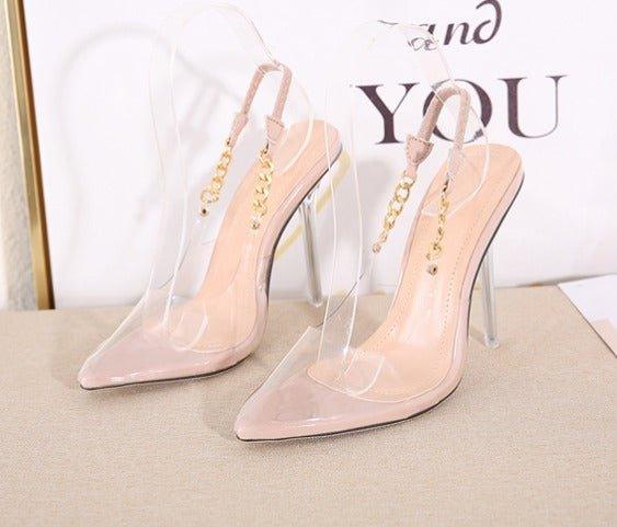 Eily Clear Pointed Toe Chain High Heels - MY SEXY STYLES