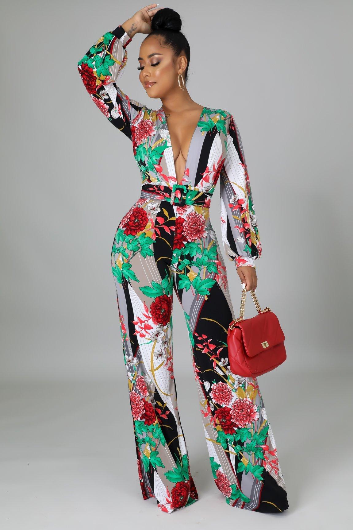 Erin Floral Print Belted Jumpsuit - MY SEXY STYLES