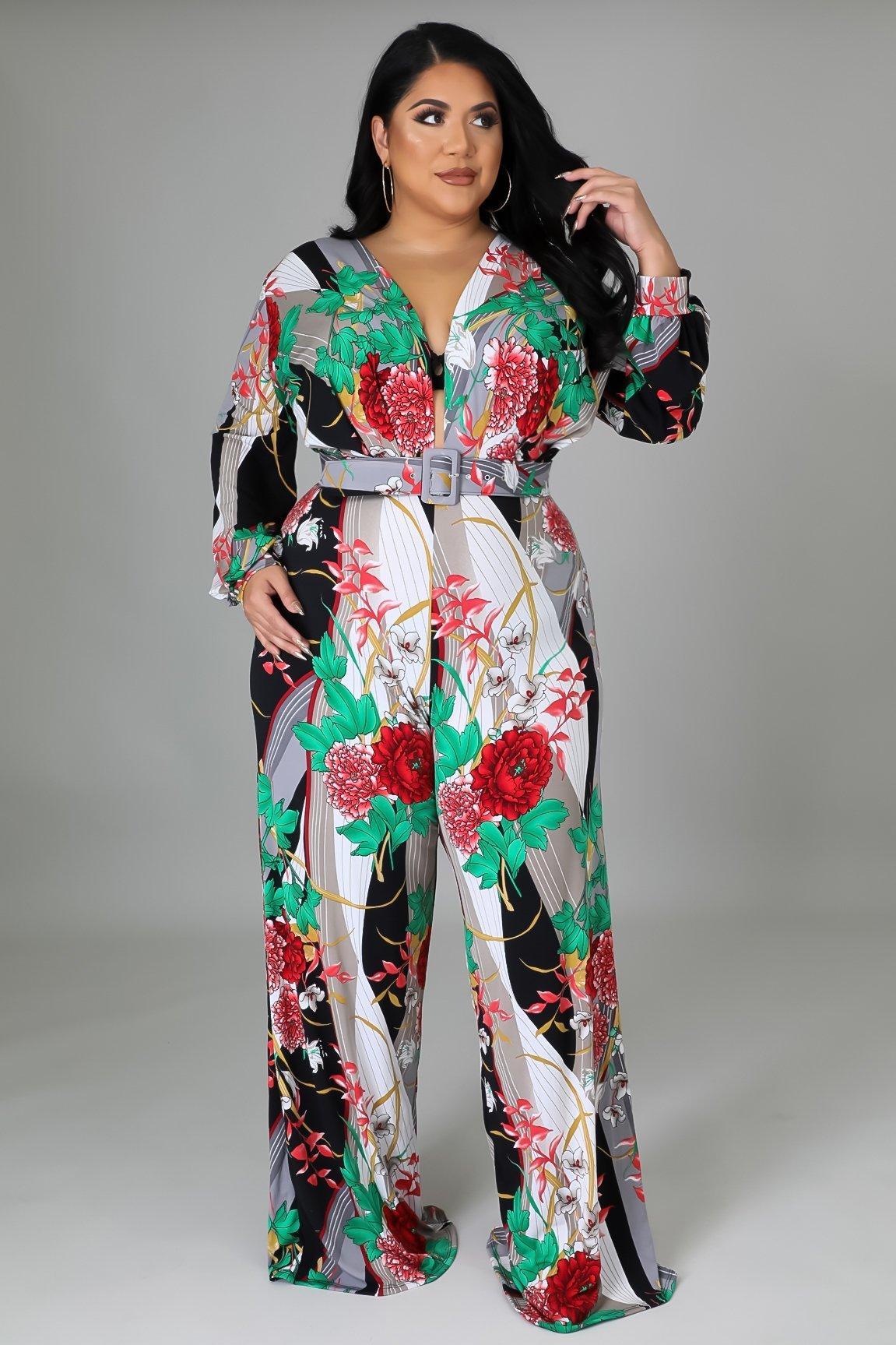Erin Floral Print Belted Jumpsuit - MY SEXY STYLES