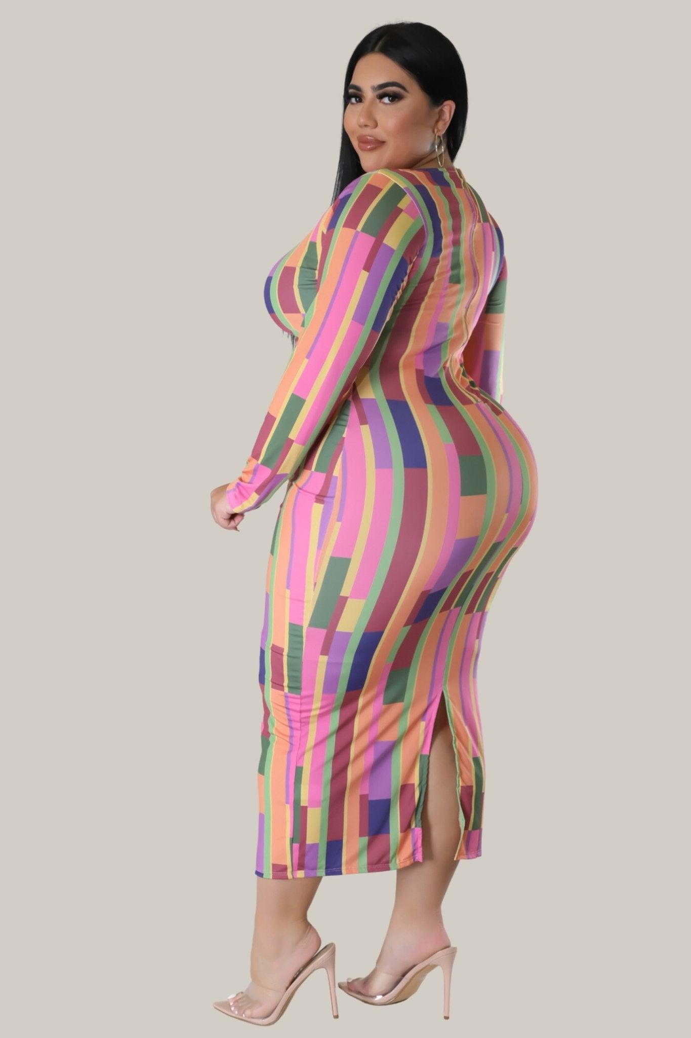 Gemma Geometric Multicolor Print Midi Dress - MY SEXY STYLES