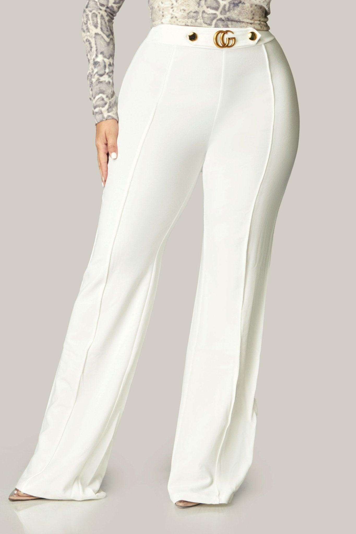 Gina CG Buckle and Button Detail High Waist Pants - MY SEXY STYLES