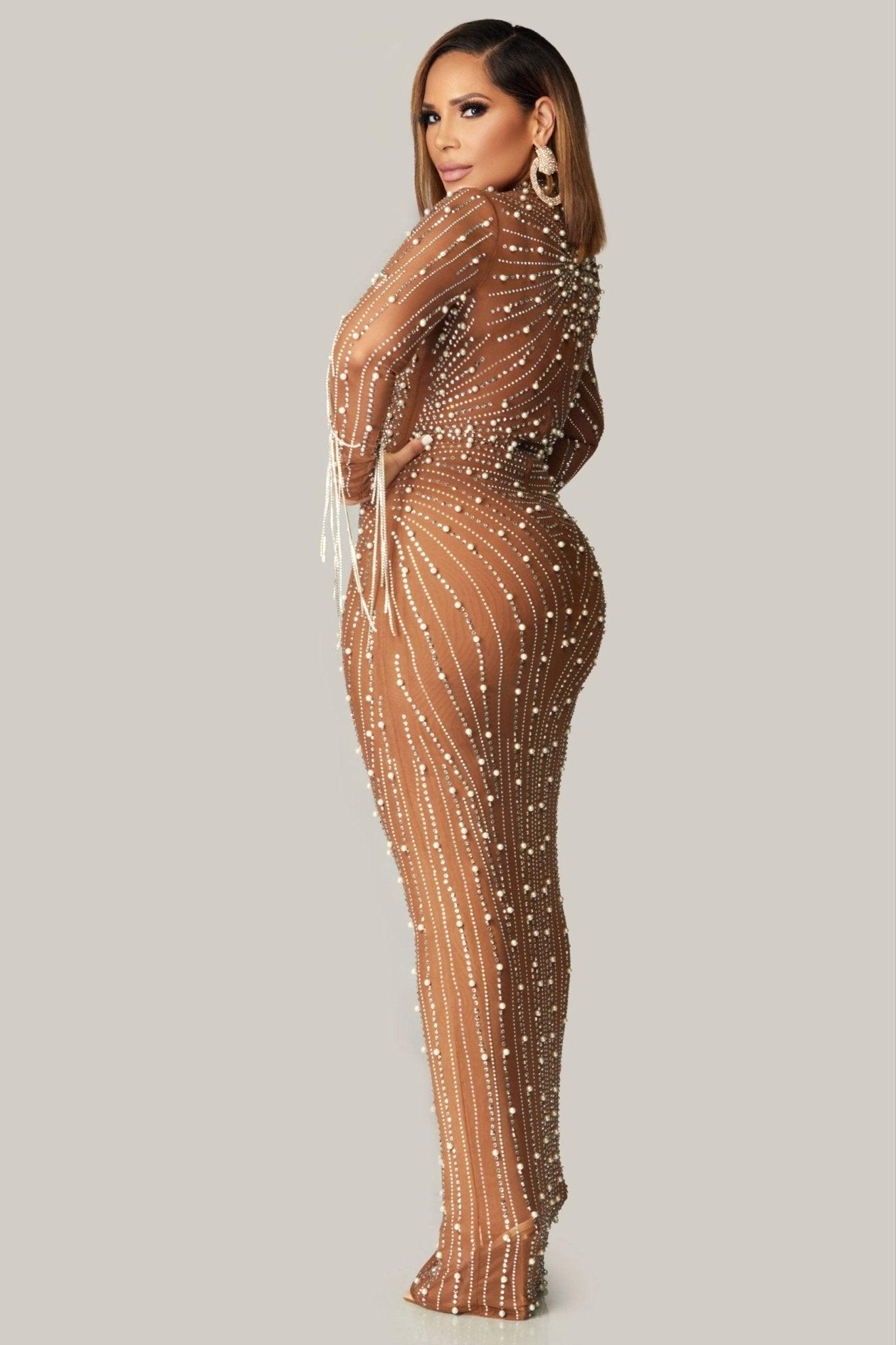 Goddess Mesh Rhinestones Gala Maxi Dress - MY SEXY STYLES