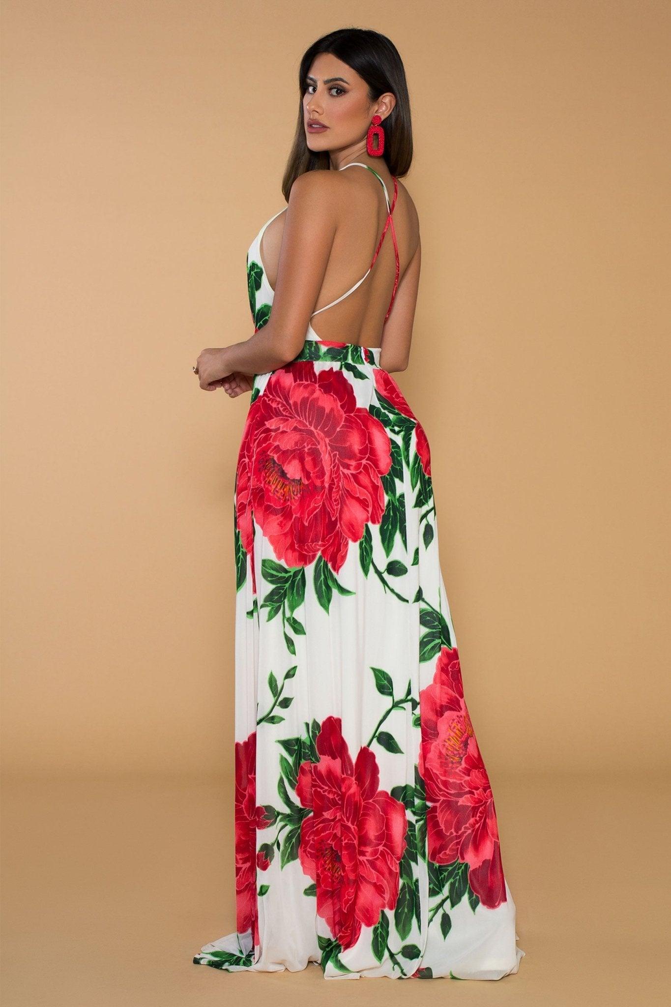 Gwendolyn Rose Print Maxi Dress - MY SEXY STYLES