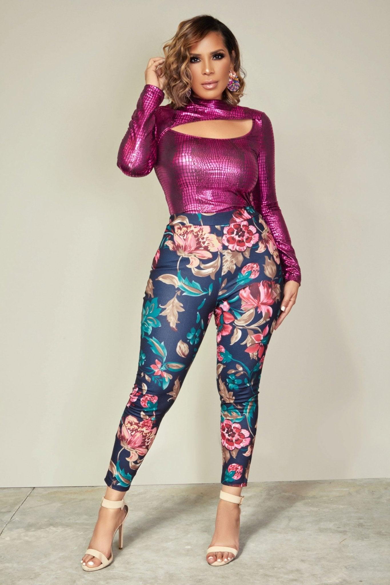 High Waist Floral Print Skinny Pants - MY SEXY STYLES