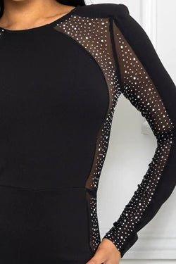 In Love Rhinestone Mesh Panelled Jumpsuit - MY SEXY STYLES