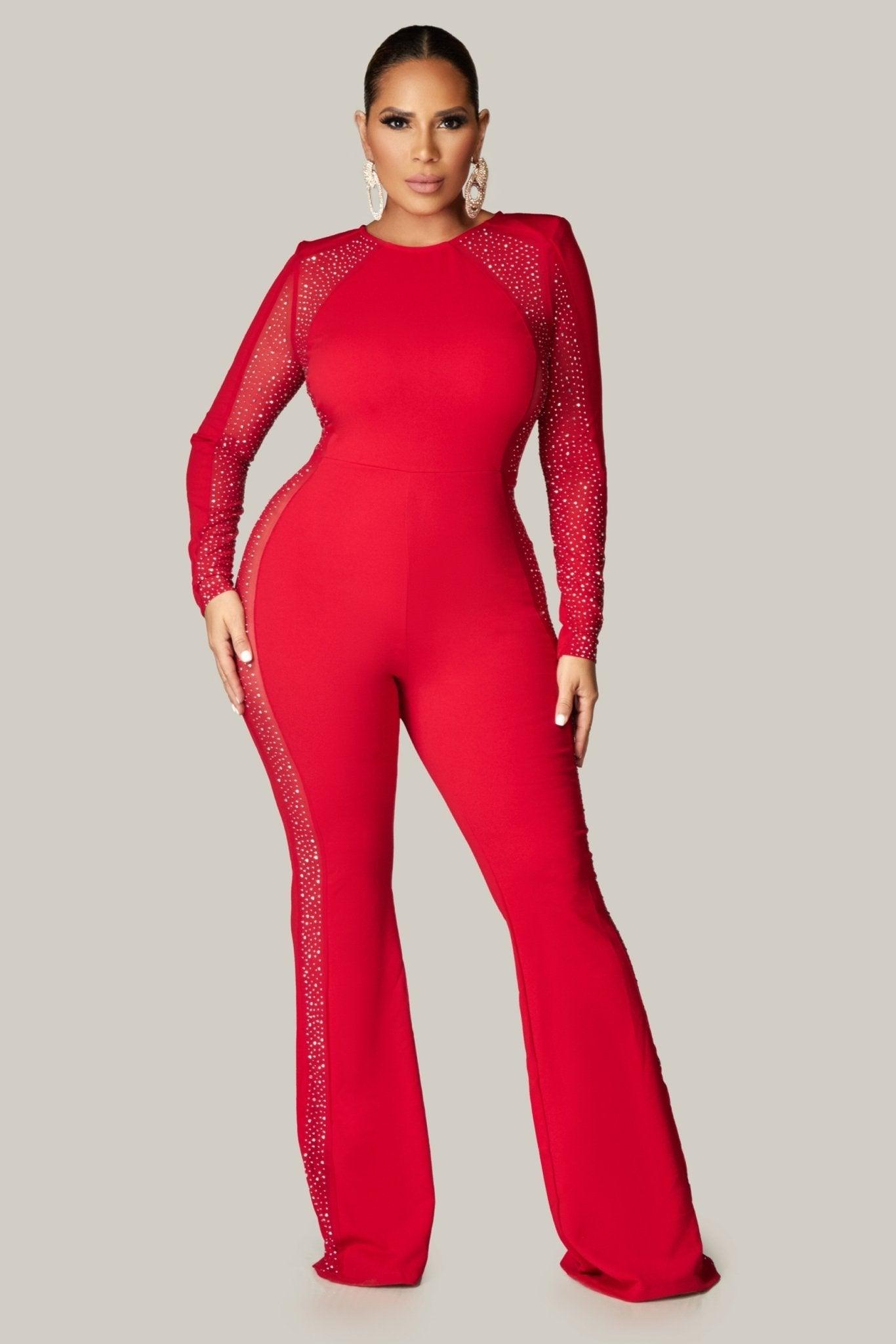 In Love Rhinestone Mesh Panelled Jumpsuit - MY SEXY STYLES