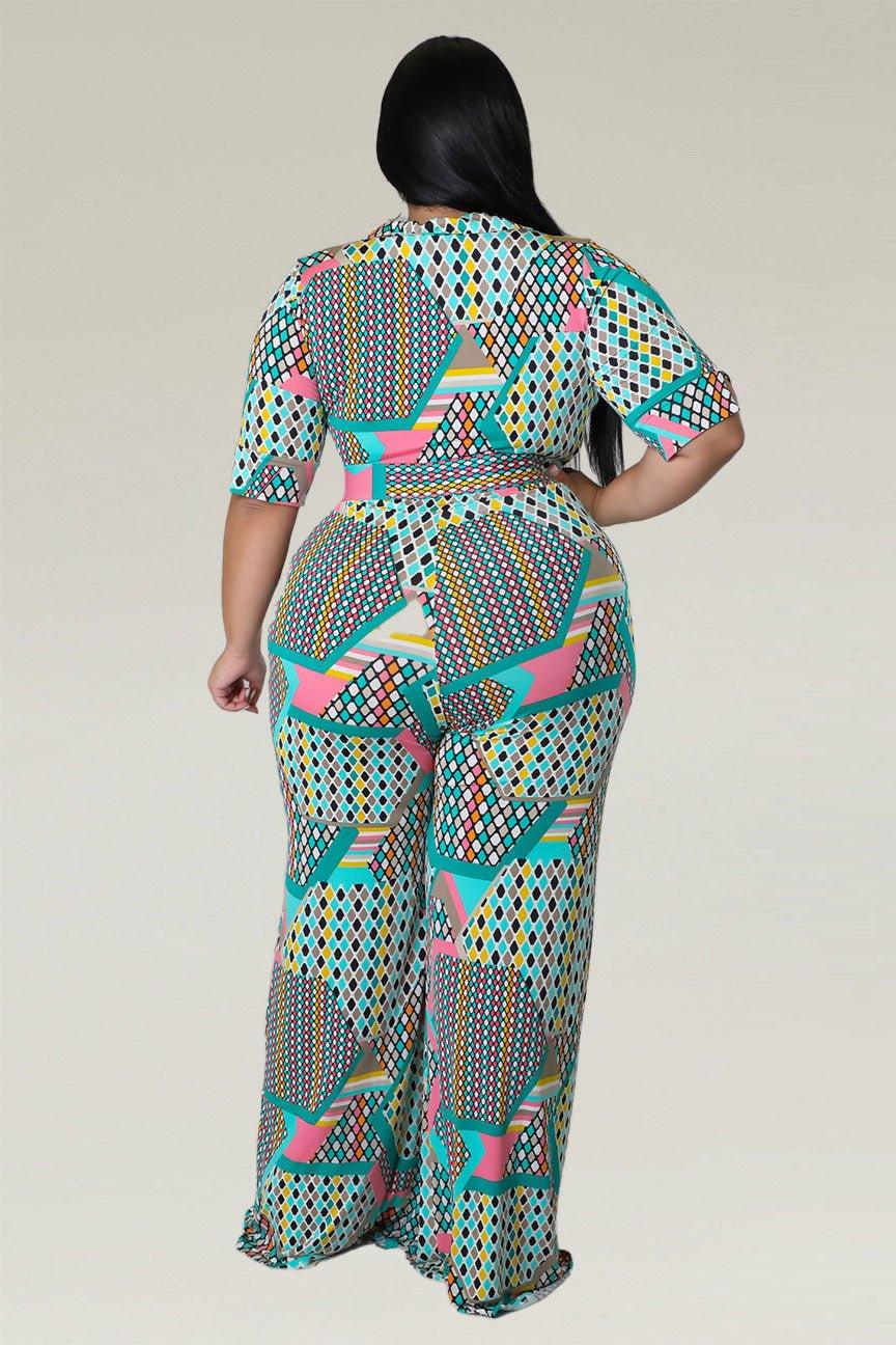 Irina Geometric Print Belted Jumpsuit - MY SEXY STYLES