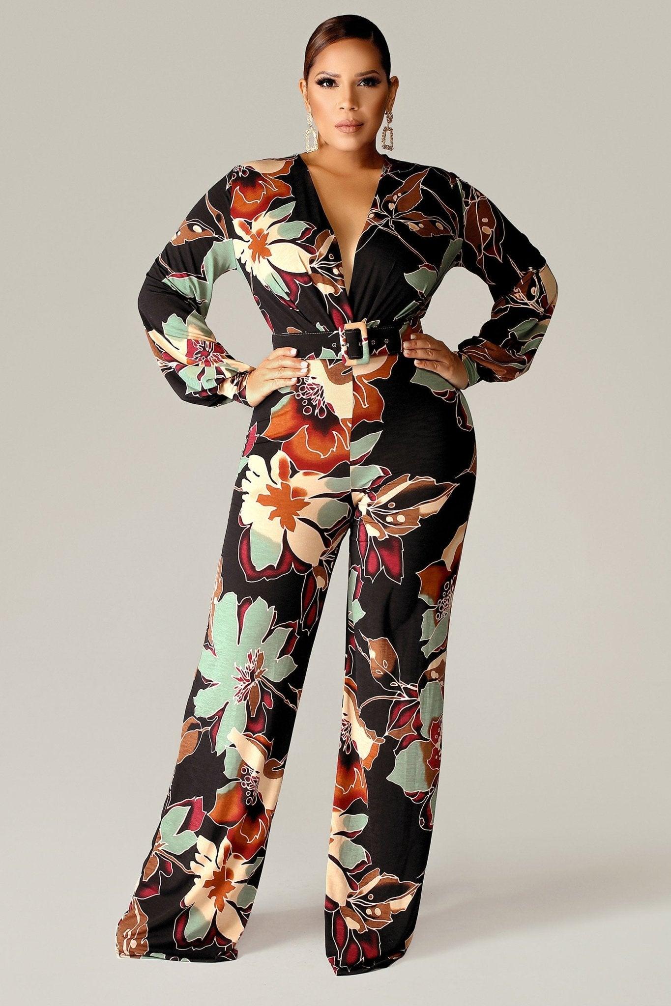 Jocie Floral Belted Jumpsuit - MY SEXY STYLES