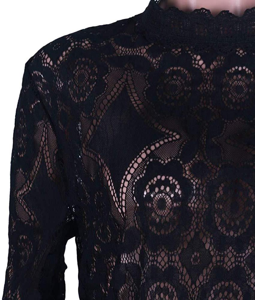 Joy Sophisticated Boutique Flower Crochet Lace Detail Black Blouse - MY SEXY STYLES