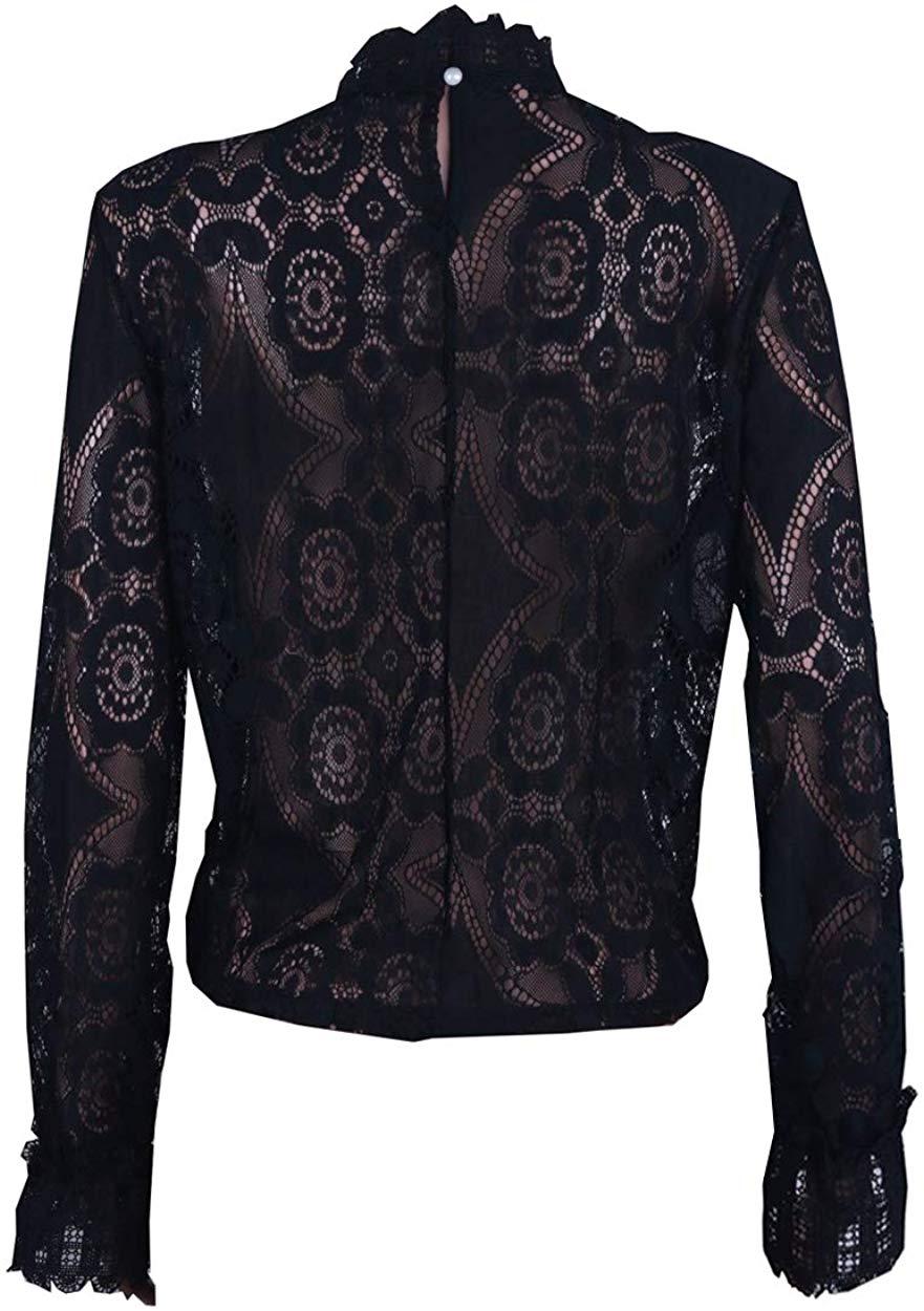 Joy Sophisticated Boutique Flower Crochet Lace Detail Black Blouse - MY SEXY STYLES