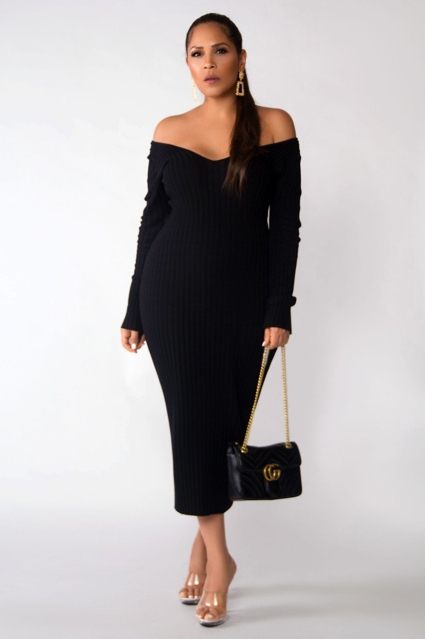 Kara Knit Sweater Long Sleeves Bodycon Midi Pencil Dress - MY SEXY STYLES