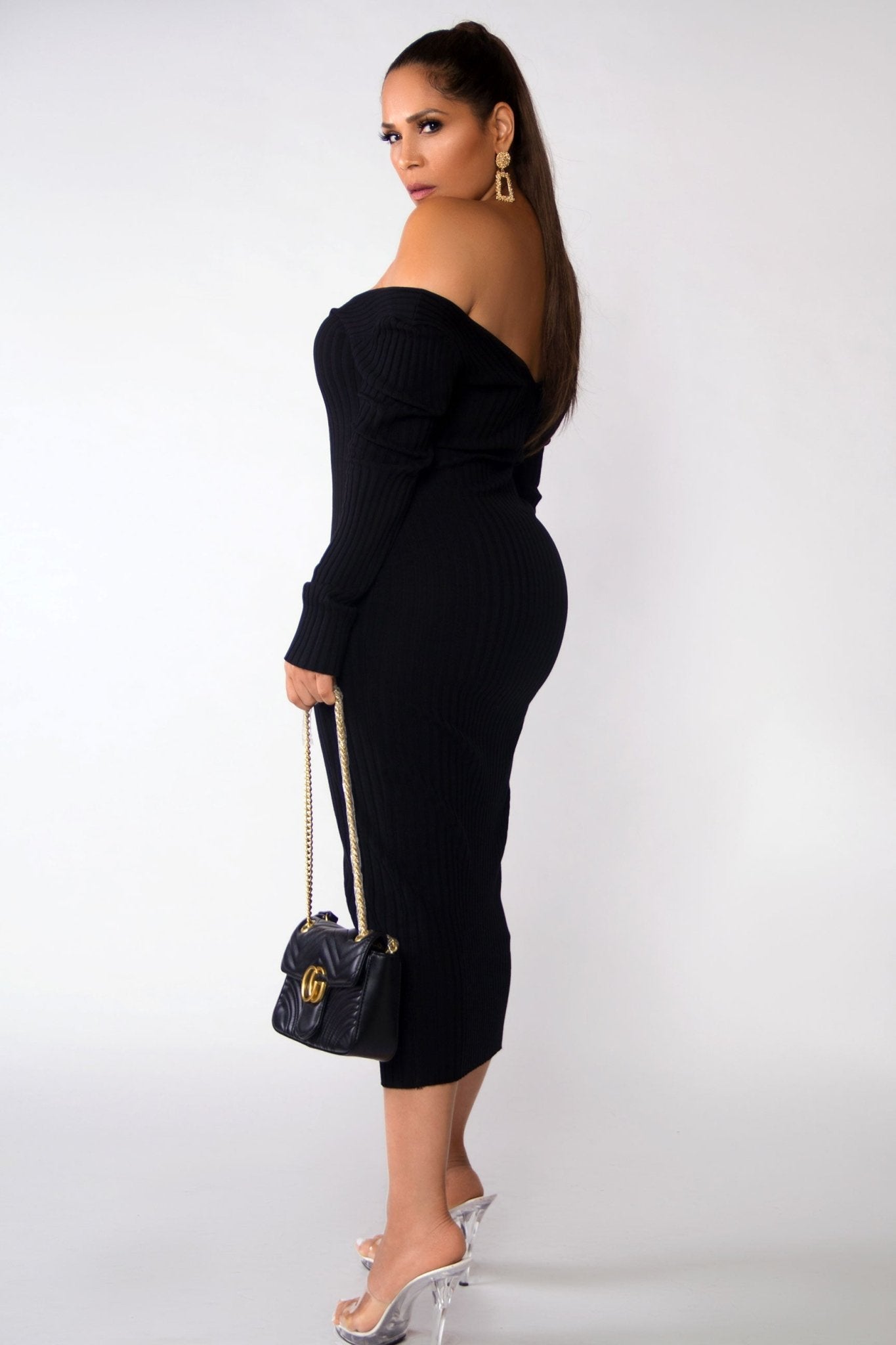 Kara Knit Sweater Long Sleeves Bodycon Midi Pencil Dress - MY SEXY STYLES