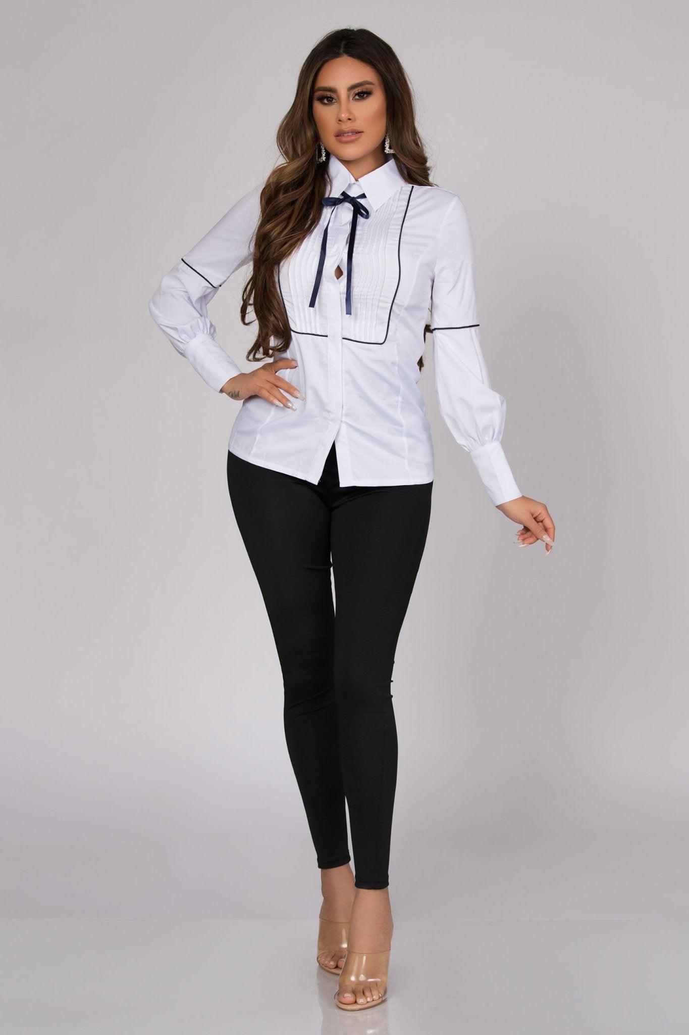 Katherine Long Sleeve Button Down Shirt with Neck Tie - MY SEXY STYLES