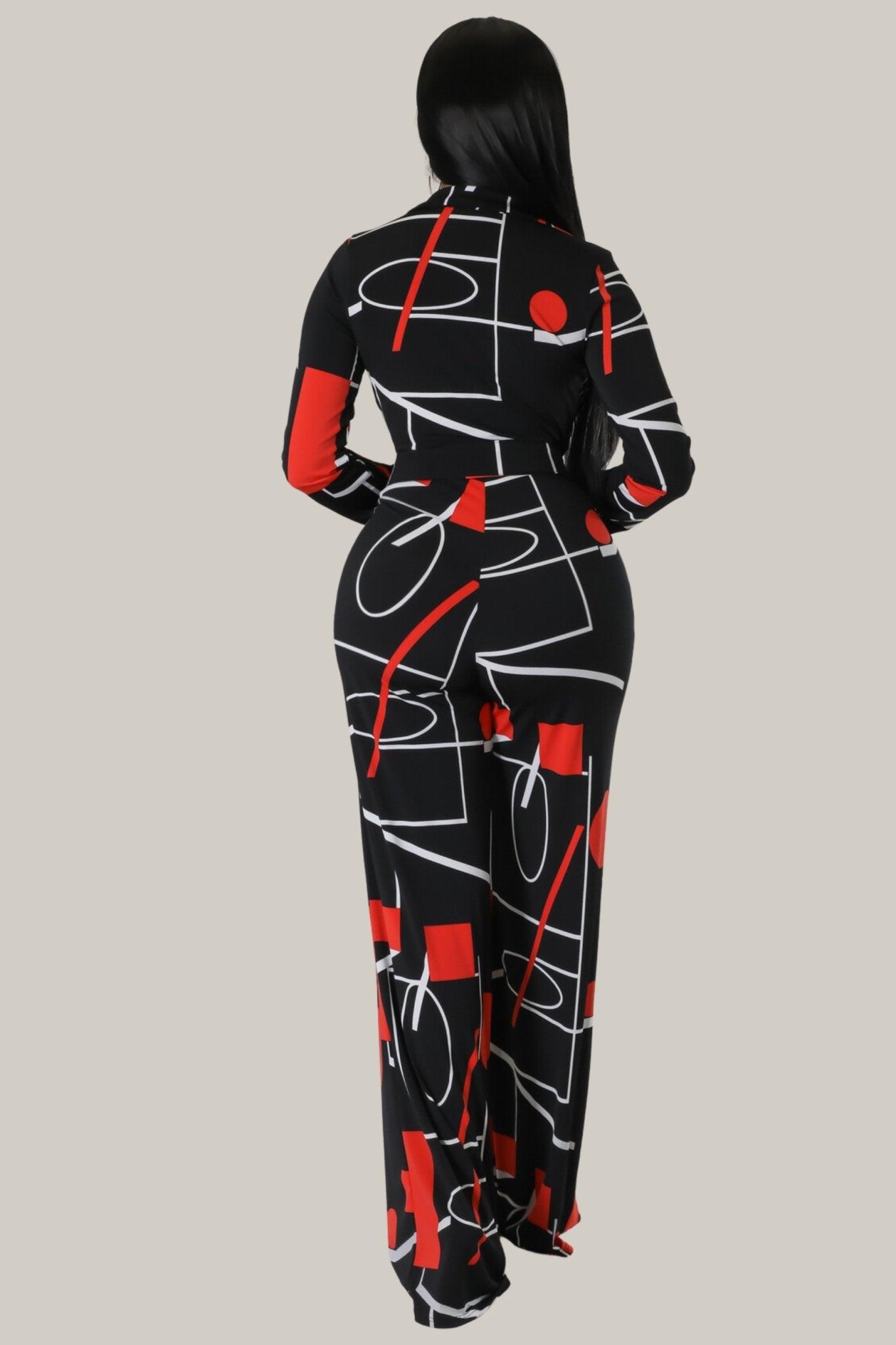 Kennedi Geometric Print Belted Jumpsuit - MY SEXY STYLES