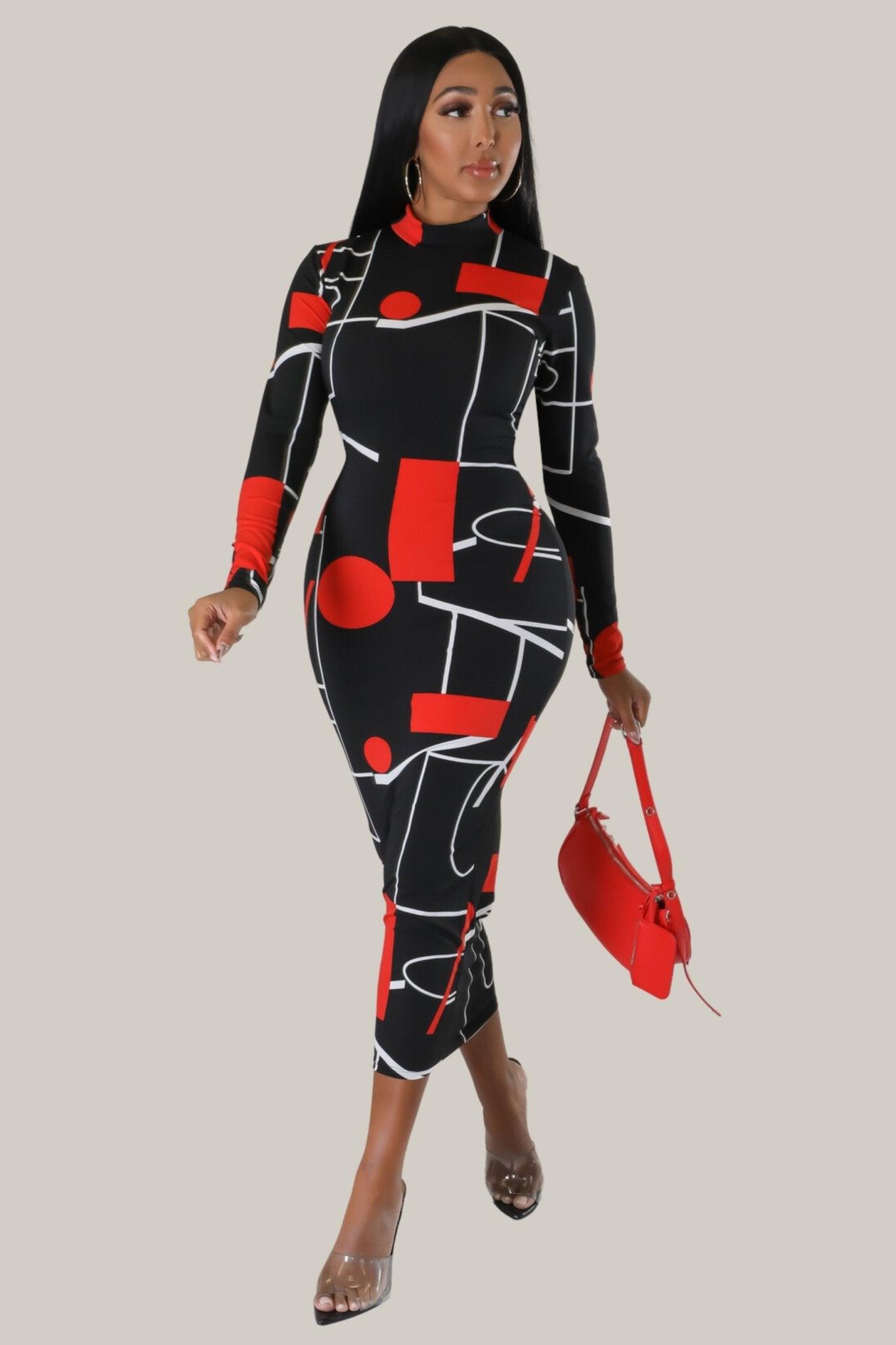 Kennedi Geometric Print Midi Dress - MY SEXY STYLES
