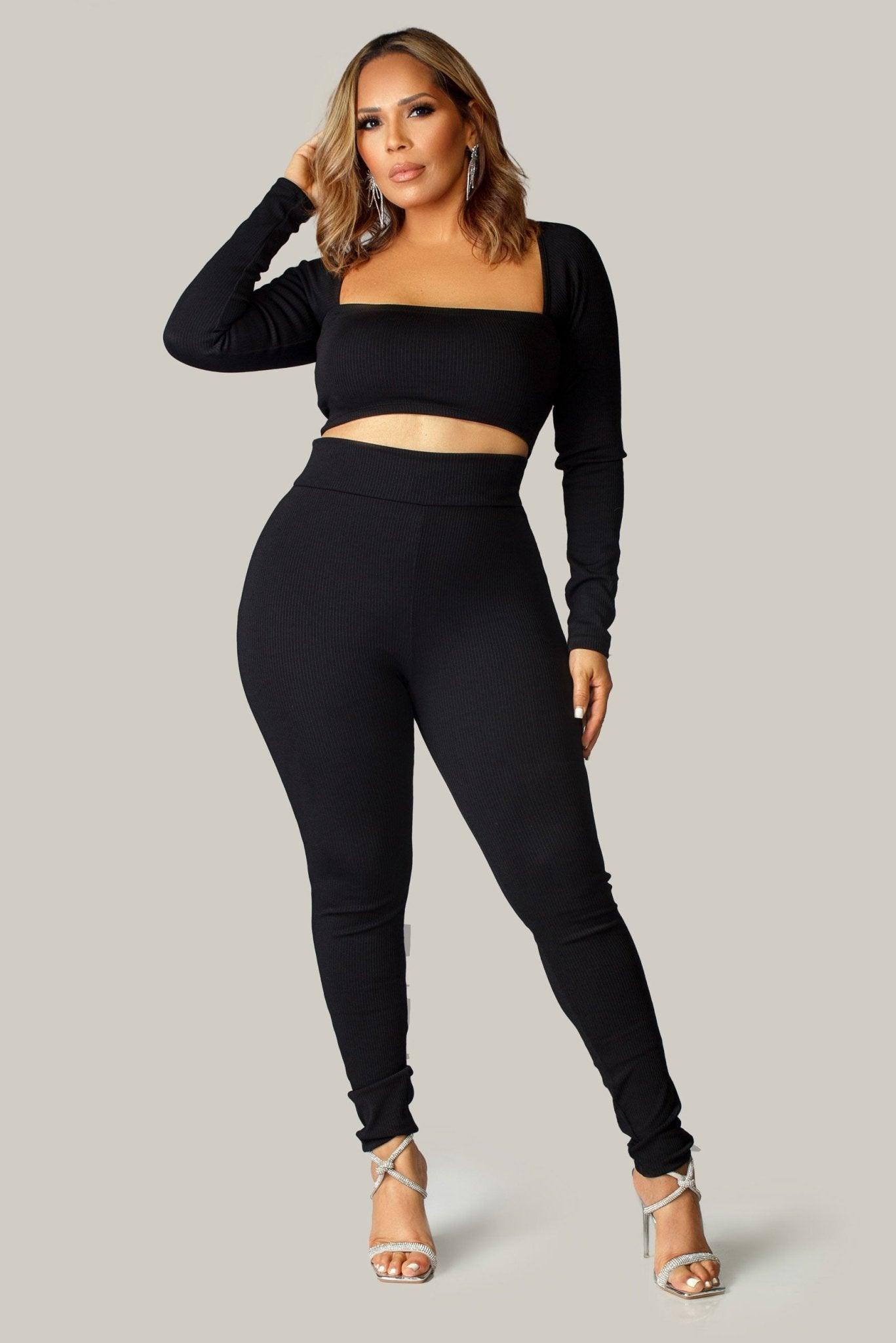 Luxia Solid Crop Top and Leggings Set - MY SEXY STYLES
