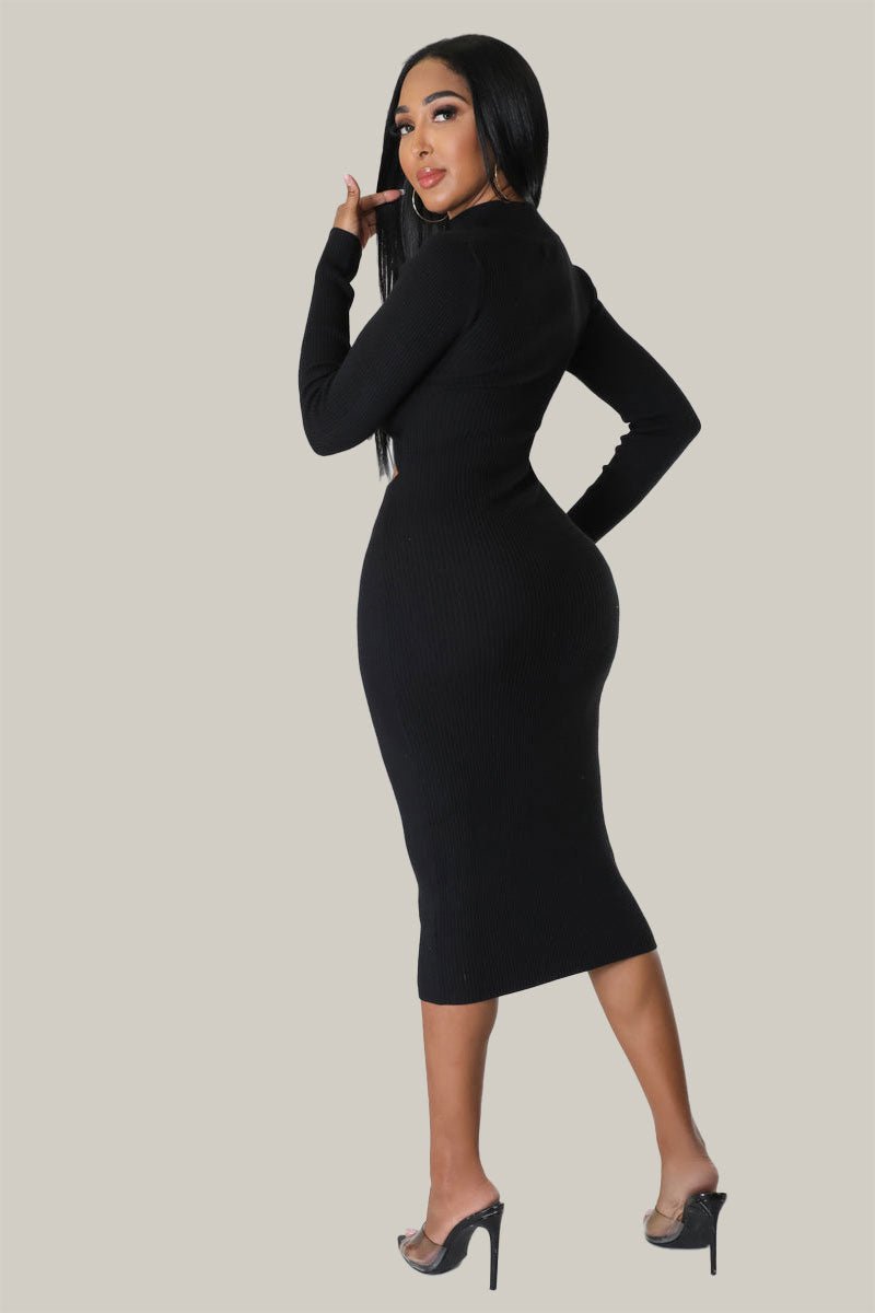 Malani Crossed Front Ribbed Midi Dress - MY SEXY STYLES
