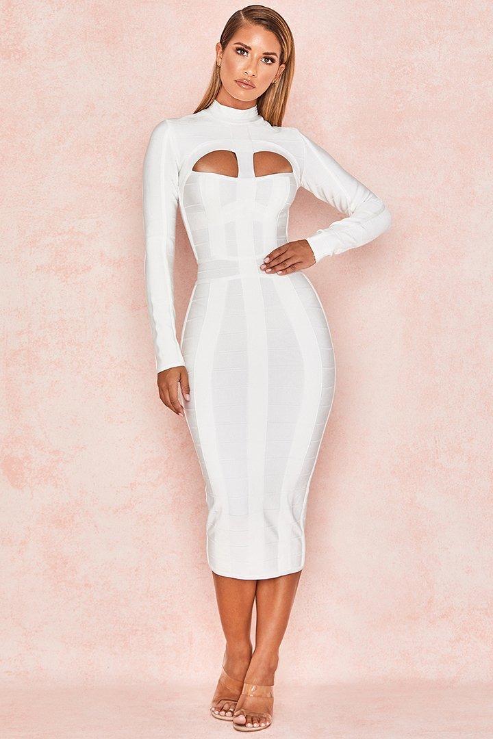 Nyomi Cut-Out Long Sleeves Party Bandage Clubwear Midi Dress - MY SEXY STYLES