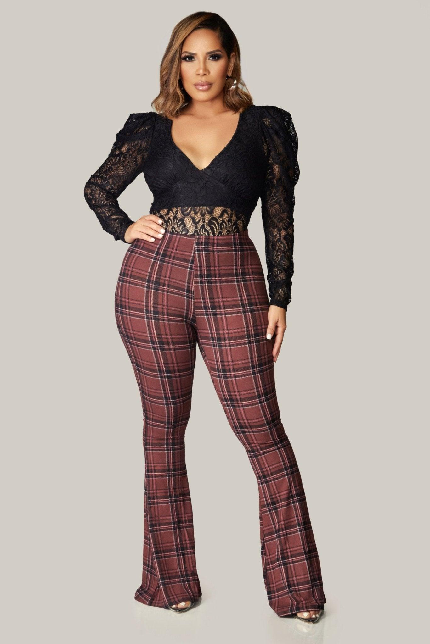 Plaid Printed Flared Long Pants - MY SEXY STYLES