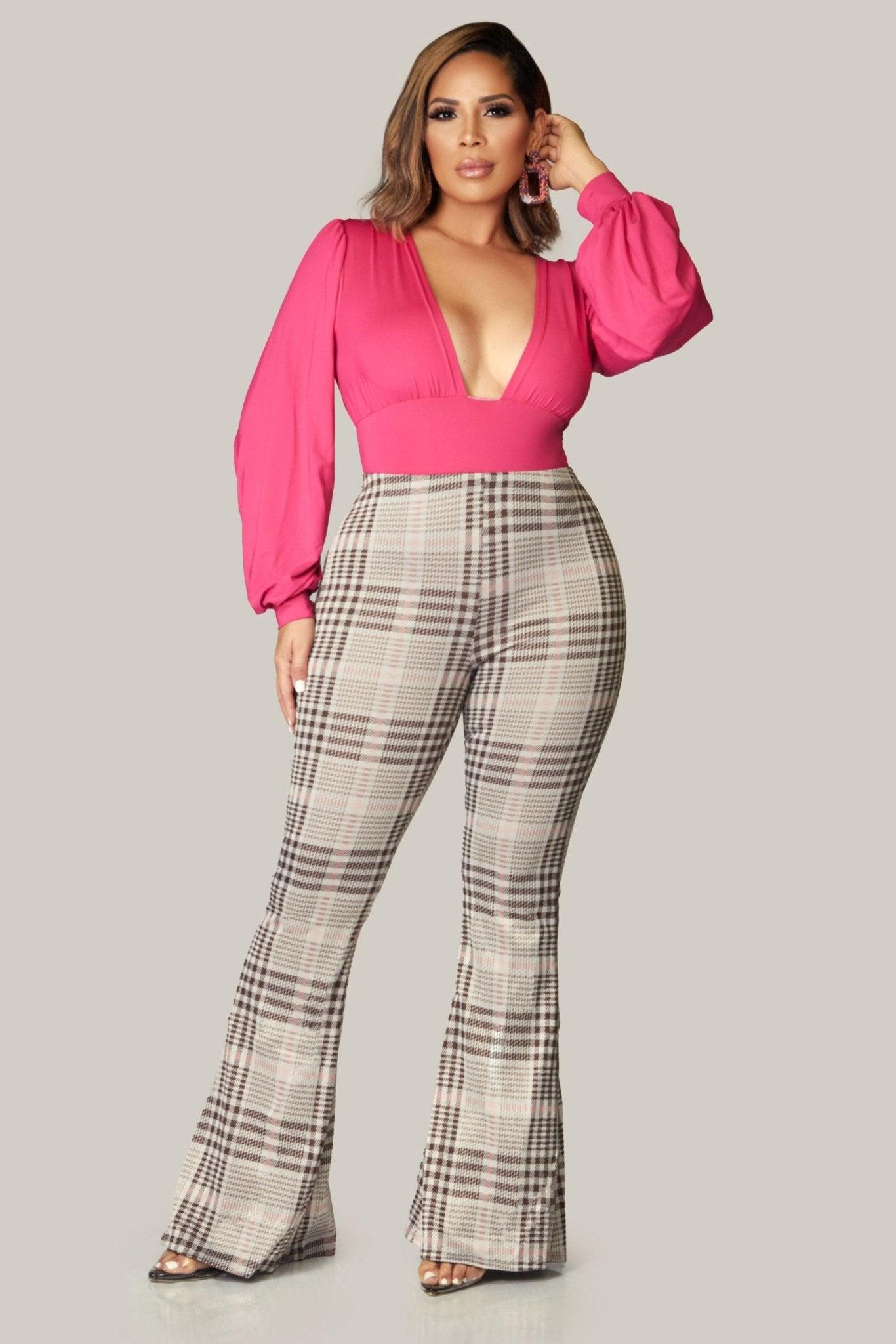 PLAID PRINTED FLARED LONG PANTS - MY SEXY STYLES