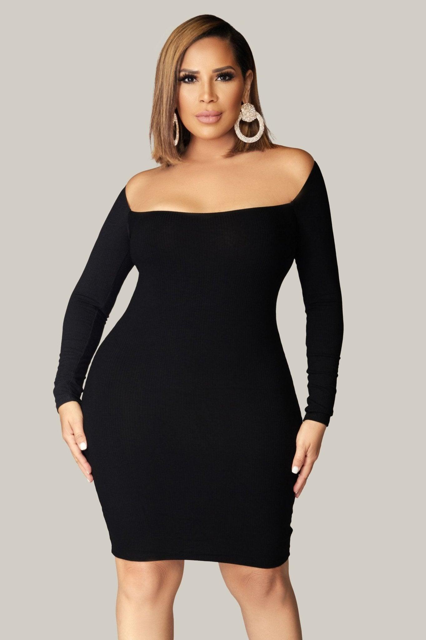 Presley Long Sleeve Square Neck Solid Ribbed Mini Dress - MY SEXY STYLES