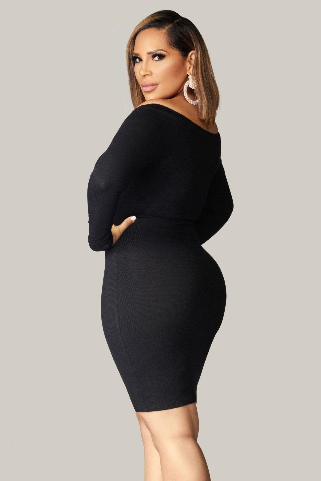 Presley Long Sleeve Square Neck Solid Ribbed Mini Dress - MY SEXY STYLES