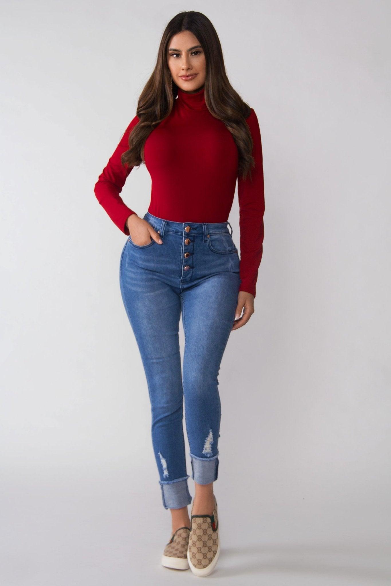 Quinn High Waisted Buttoned Skinny Jeans - MY SEXY STYLES