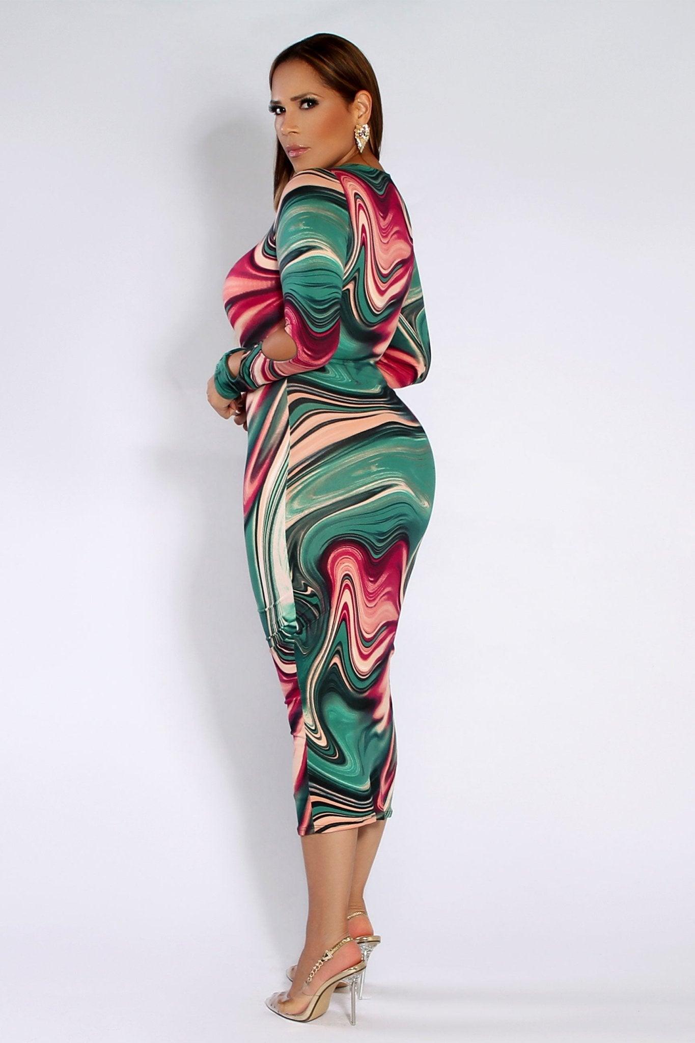 Raya Abstract Print Midi Dress - MY SEXY STYLES