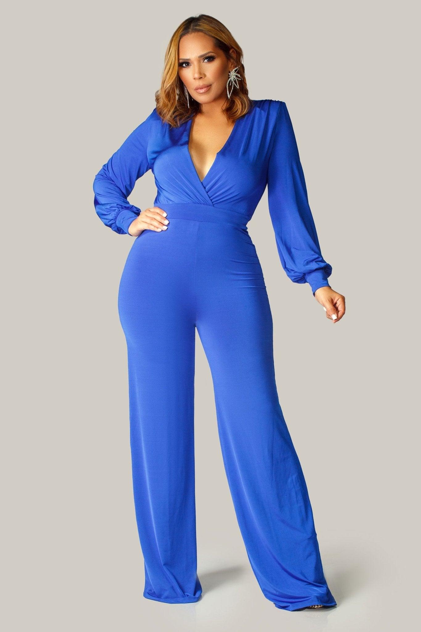 Renee Puff Long Sleeves V Neck Jumpsuit - MY SEXY STYLES