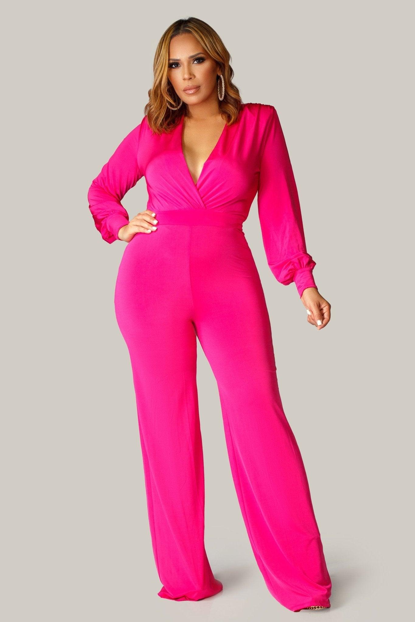 Renee Puff Long Sleeves V Neck Jumpsuit - MY SEXY STYLES
