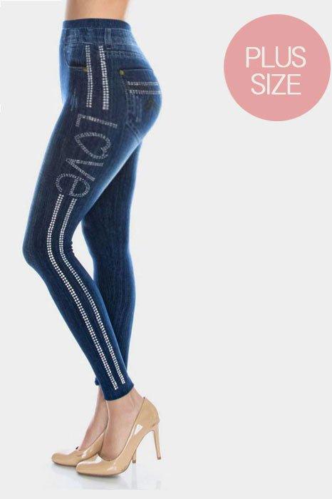 Side Crystal Pave Stripe "LOVE" Detail Leggings (PLUS ONLY) - MY SEXY STYLES
