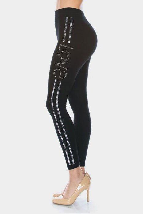 Side Crystal Pave Stripe "LOVE" Detail Leggings (PLUS ONLY) - MY SEXY STYLES