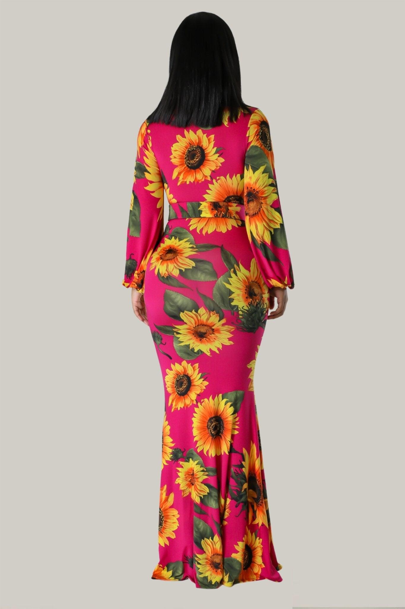 Sunflower Goddess Belted Maxi Dress - MY SEXY STYLES