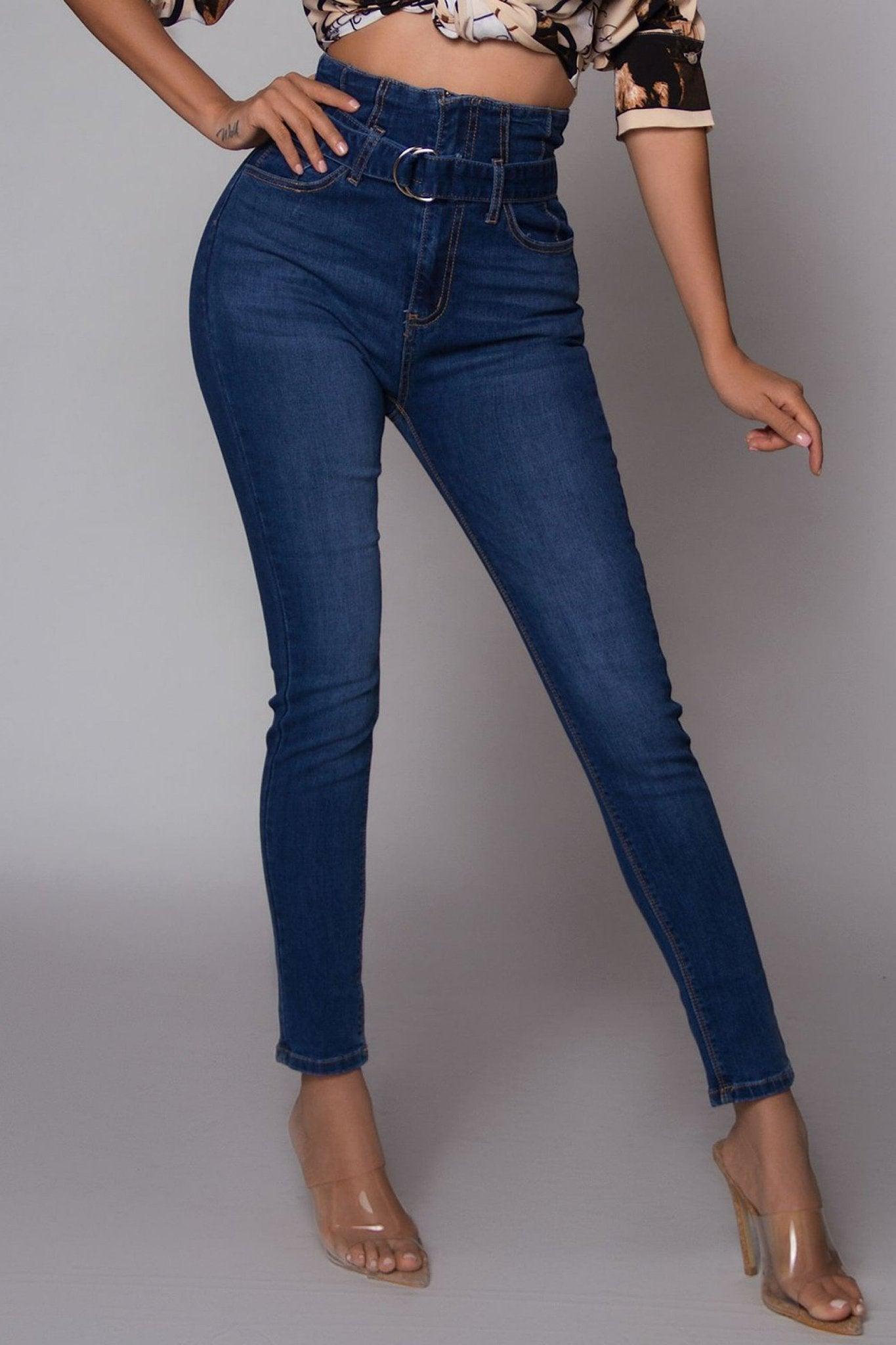 Tiana High Waisted Belted Skinny Jeans - MY SEXY STYLES